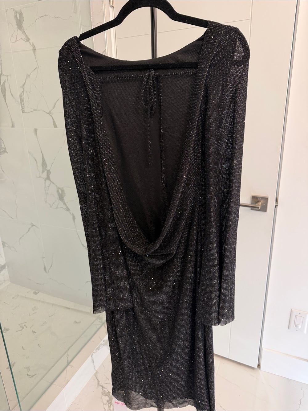 Sexy Women's Black Long Sleeve Sparkle Midi Dress ptp18”/len42”/waist 16” - Picture 3 of 8